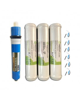 WELLON Replaceable Filter KIT with 80 GPD Membrane (Works Till 2000 TDS)+ Inline Set for All Types Domestic Water Purifier